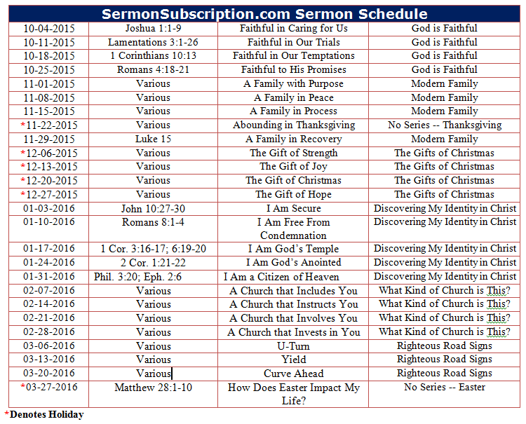 Schedule | SermonSubscription.com